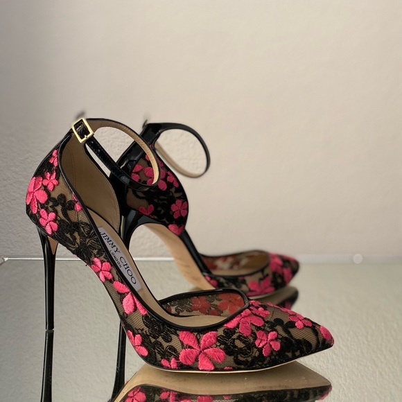 Jimmy Choo Shoes - EUC Jimmy Choo Lucy 100 Floral-Embroidered Lace d'Orsay Pumps 37.5